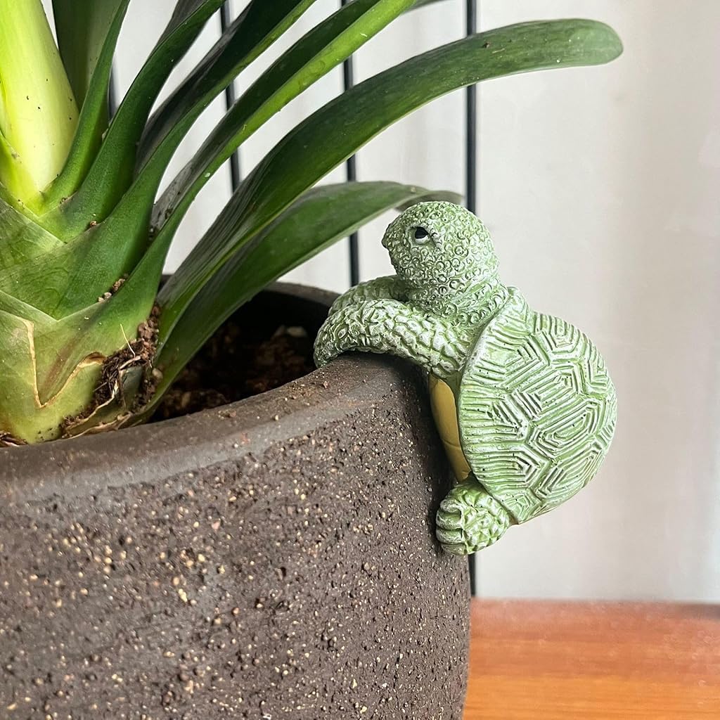 HASTHIP Resin Turtle Ornament for Planters with Hanging Climbing Design 7x5.5cm | Garden Decor