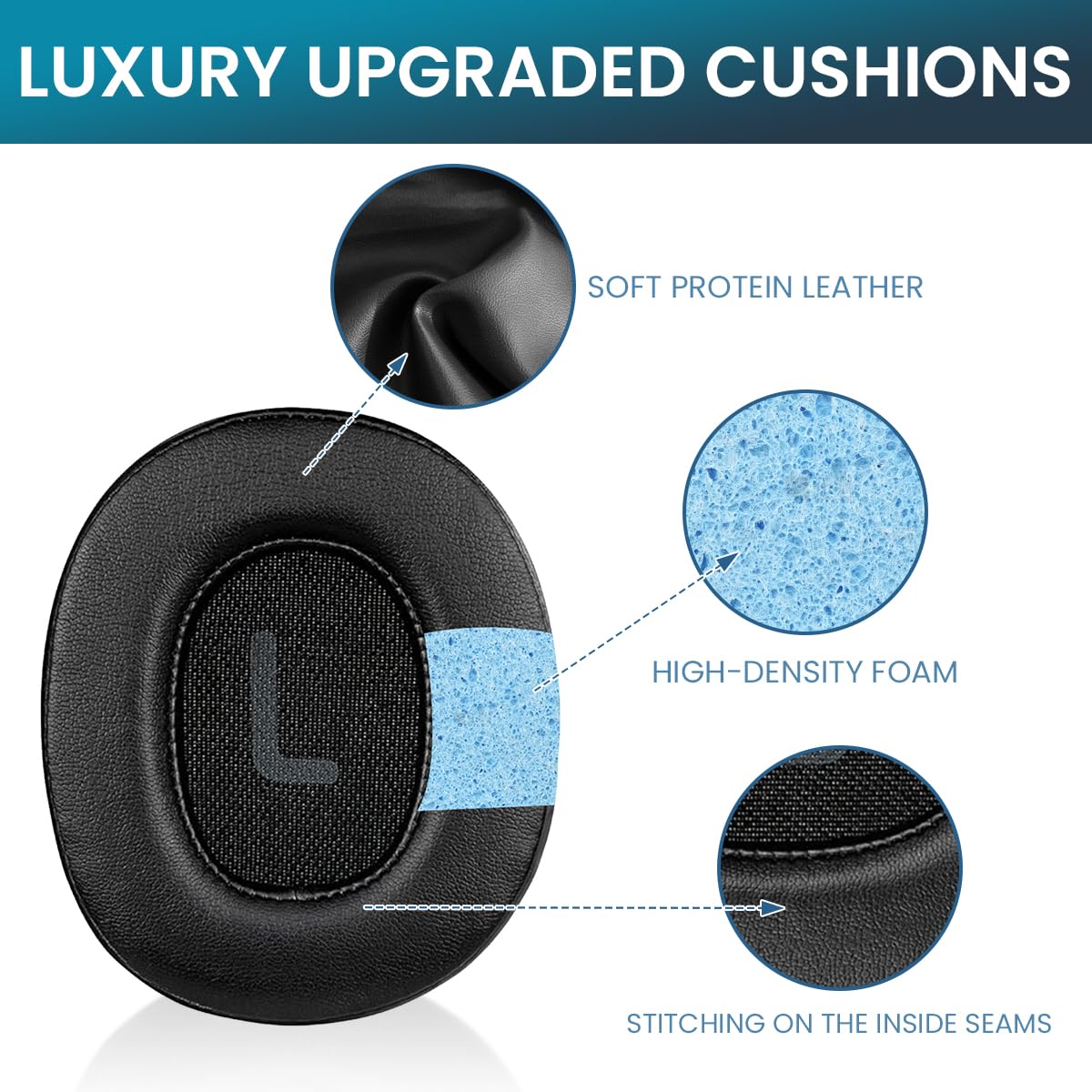 ZORBES Earpads Replacement for JBL Tune 700BT 710BT 720BT 750BTNC 760NC 770NC with Stitch Reinforced Seams and Soft Protein Leather Cushions