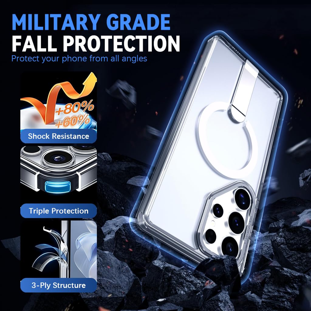 ZORBES Clear Phone Case for Samsung Galaxy S25 Ultra with Magnetic Ring Grip and TPU Bumper