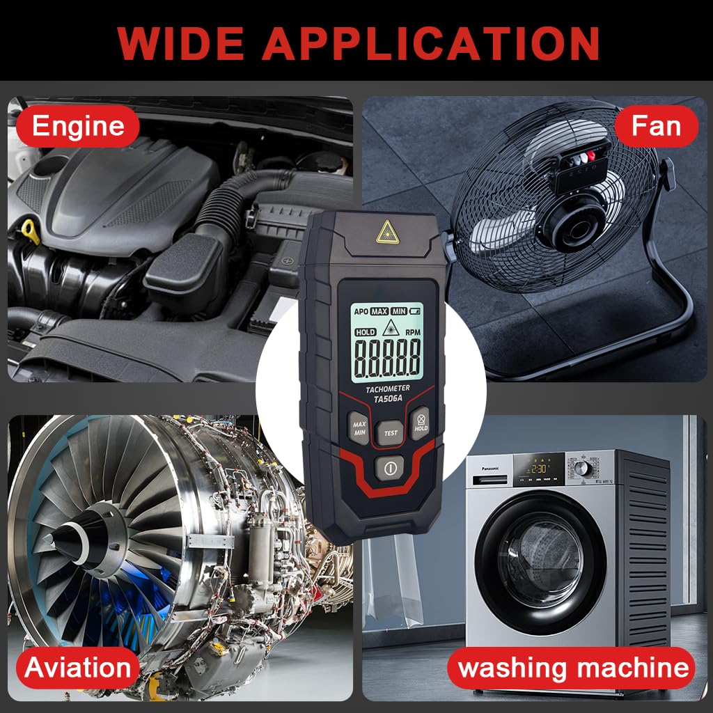 Serplex LCD Digital Tachometer for HVAC and Mechanical Testing with 3~99999 RPM Range | Non Contact Speed Gauge Featuring Data Hold and Max Min Recording