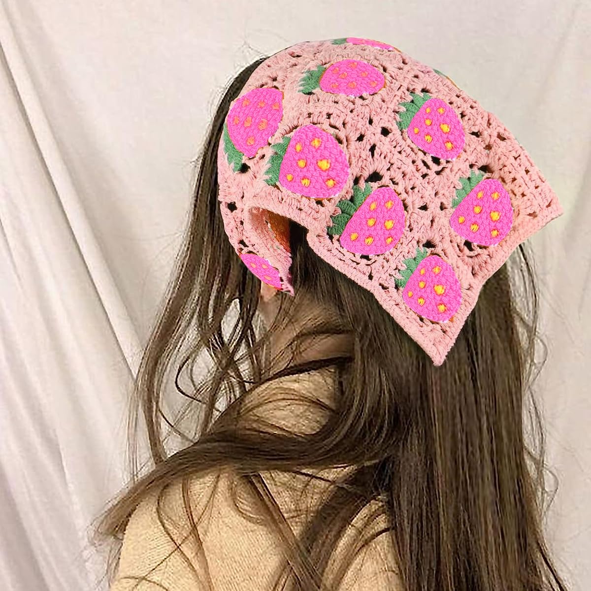 PALAY Crochet Headscarf for Women featuring Strawberry Pattern | 2 Pack 52×23 cm Vintage Style