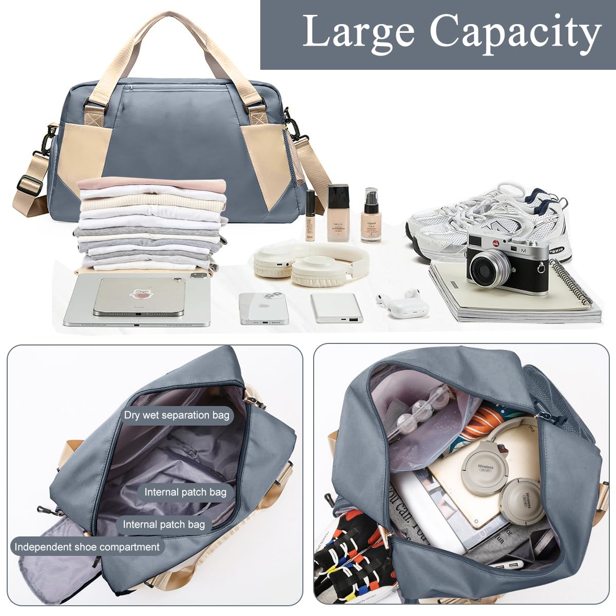 ZIBUYU Gym Bag for Travel and Sports with 30L Capacity and Shoe Compartment | Waterproof Oxford Duffle for Men and Women