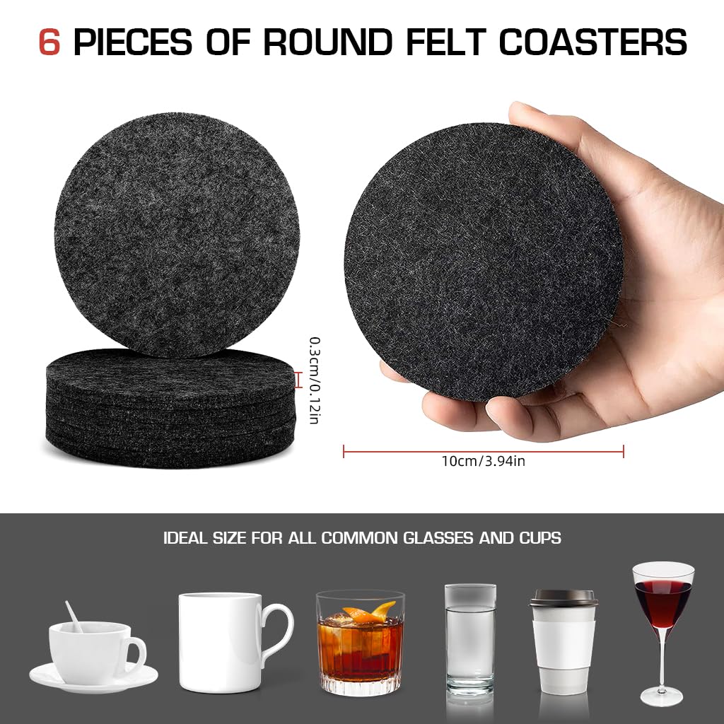 Supvox 6Pcs 3.93 Inch Round Felt Coasters - 3mm Thick Anti-Slip Double-Sided Minimalist Grey for Coffee & Tea Cups, Absorbent Felt Coasters for Home, Office, Gatherings
