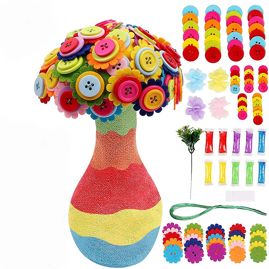 HANNEA® Making Crafts Vase Set,Fun and Colorful Beads Buttons Kits for Children Over Six Years Old -Colorful Flower Birthday Gift