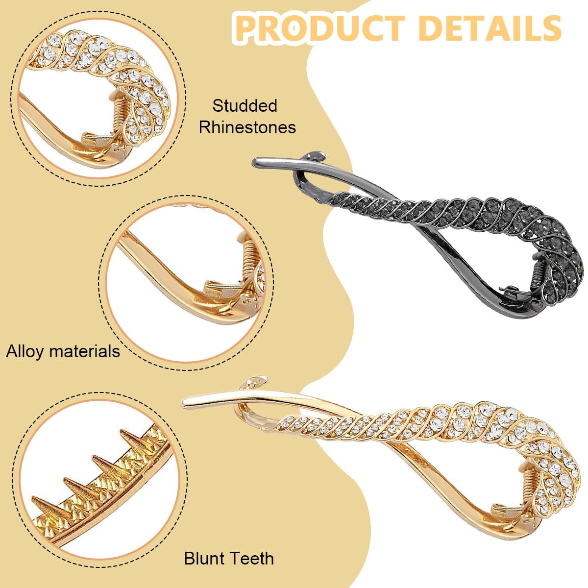 PALAY Hair Bun Accessories for Effortless Styling with Secure Lock | 6PCS Metal Rhinestone Clips