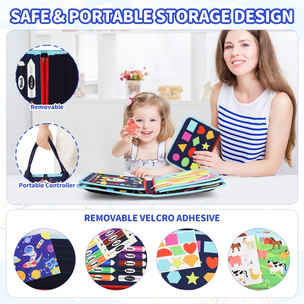 SNOWIE SOFT Busy Board for Toddlers featuring 10 Page Space Theme Felt Book | Travel Toy