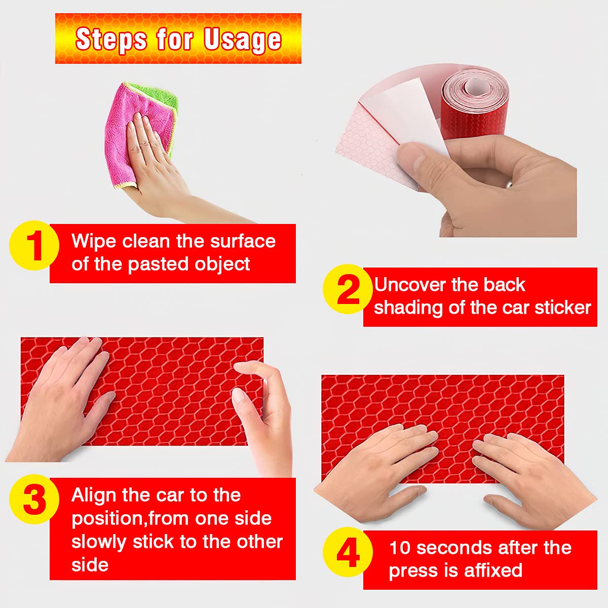 STHIRA Reflective Tape for Vehicles and Helmets featuring Self Adhesive Waterproof Film 50mm x 3m | White Red Yellow