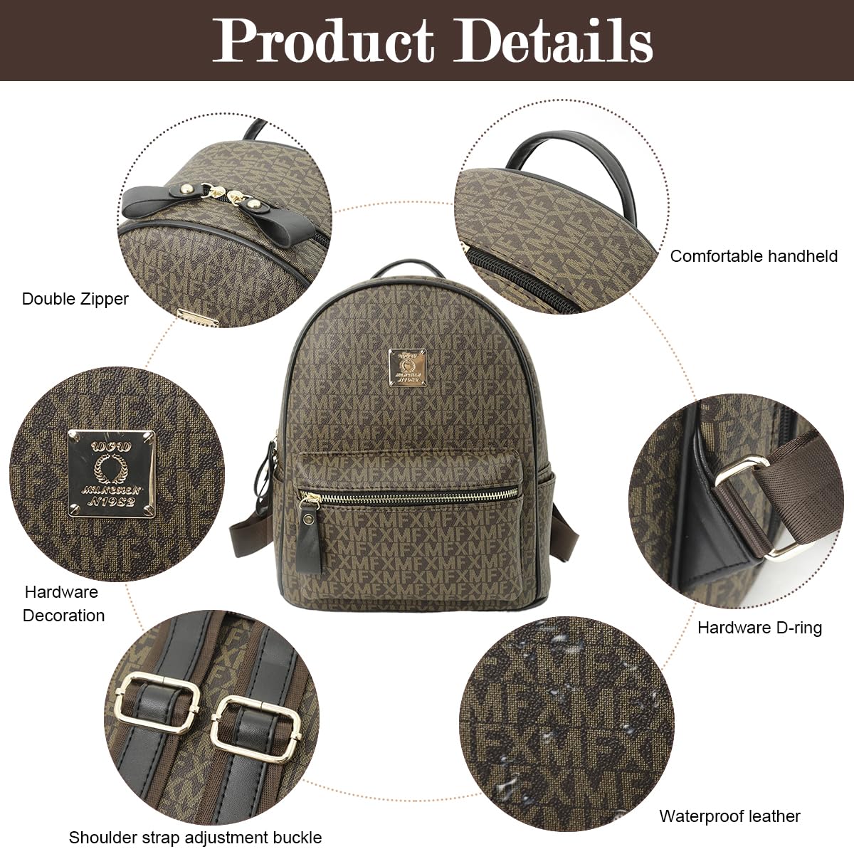 PALAY Fashion PU Backpack for Women Vintage Brown Printed Small Backpack with Handle Casual Day Bag Travel Backpack Lightweight Travel Backpack Gift for Women