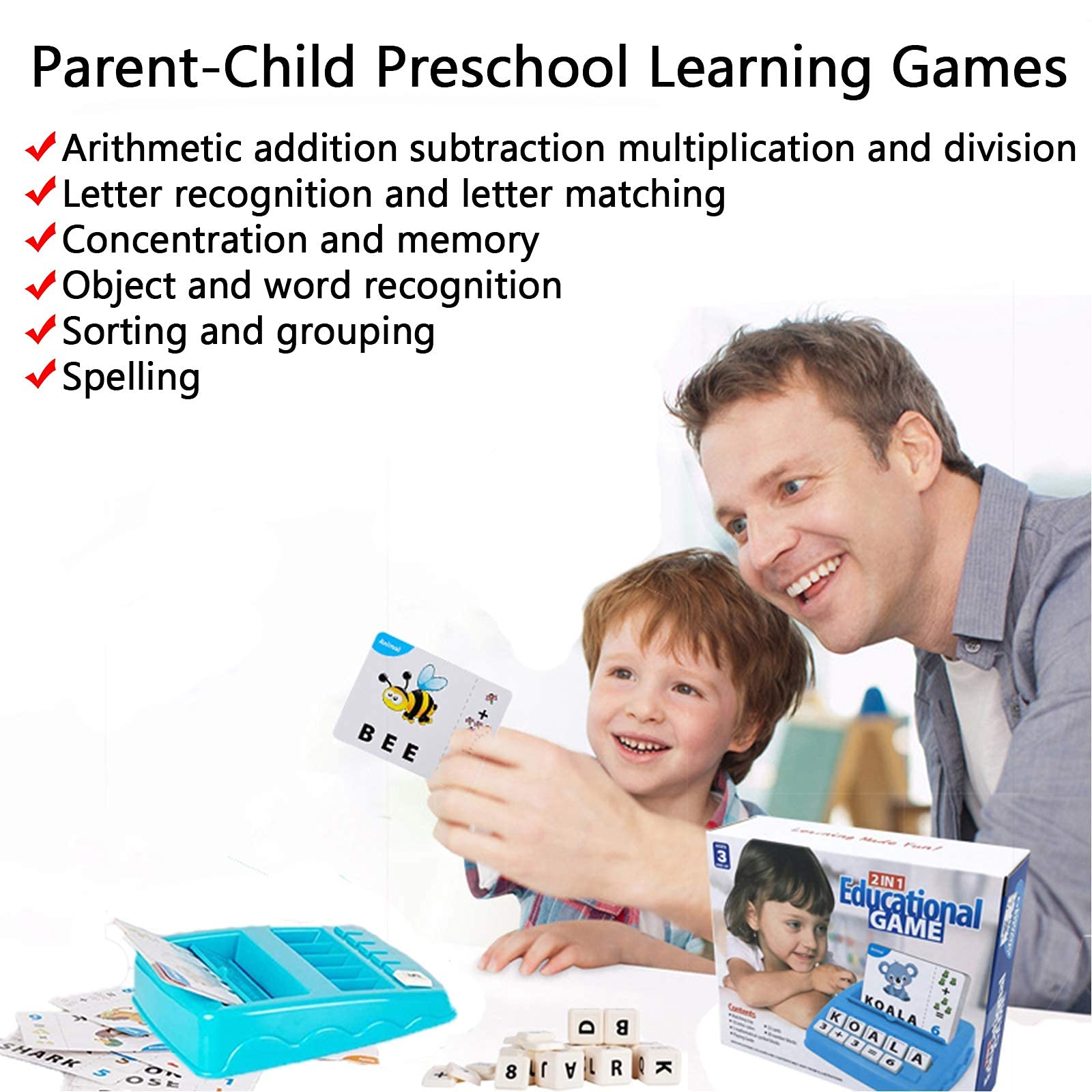 PATPAT® Spelling and Brain Games for Kids with Flash Cards,2 in 1 Matching Letter and Number Games for Boys and Girls Sight Words Recognition Kindergarten Teaching Tools Preschool 3-8 Years Old