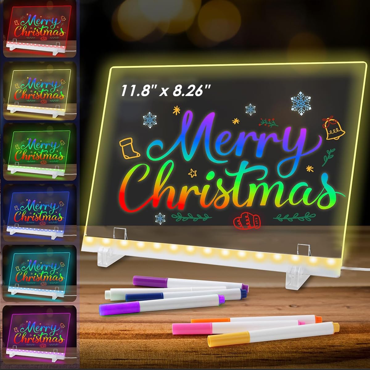 OFIFO LED Acrylic Writing Board for Home Office and Gifts featuring 7 Color Light 12x8 in