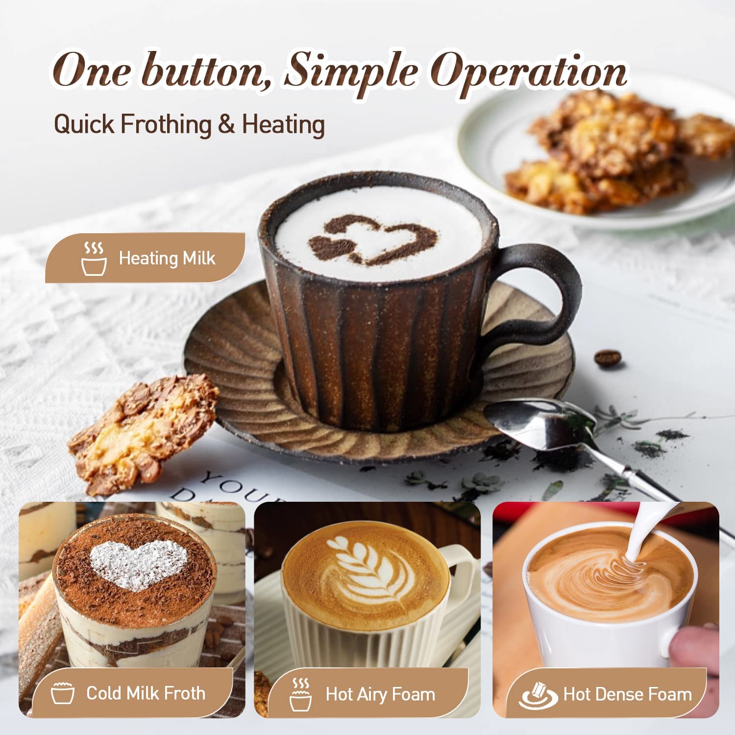 Supvox Electric Milk Frother for Coffee with 4 in 1 Settings featuring 350ml Capacity and Stainless Steel Design