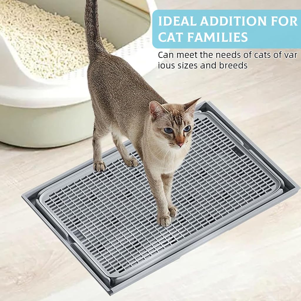 Qpets® Cat Litter Tray, Layer Detachable Cats Litter Box, Mesh Grid Cat Litter Catching Tray for Cat Litter Bin Cat Waste Tray Cat Litter Collection Tray (42cmx28.5cm)