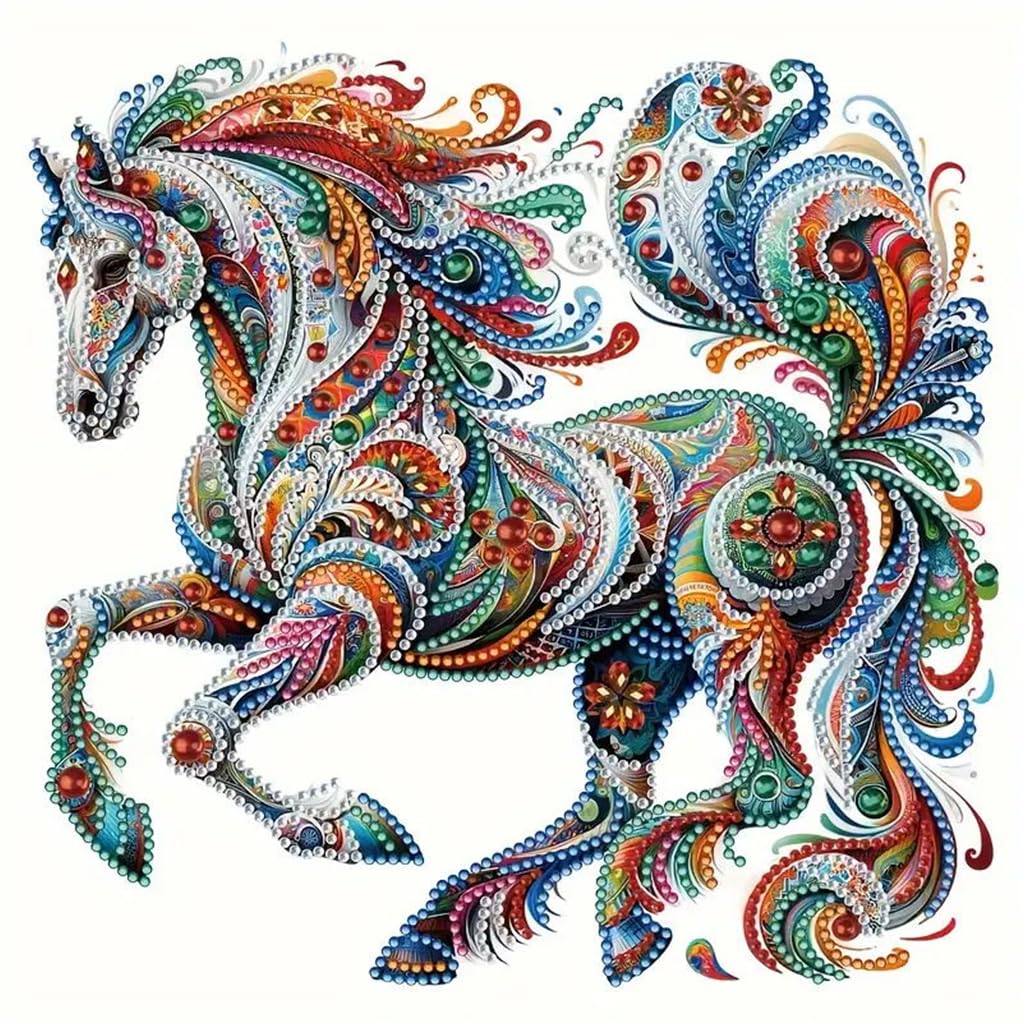 HASTHIP® 5D Diamond Painting Kit - Three-dimensional Diamond Painting, Aesthetic Dazzling Diamond Painting Home Decor DIY Diamond Painting Art Kit with Accessories and Tools, 12x12 Inches (Horse)