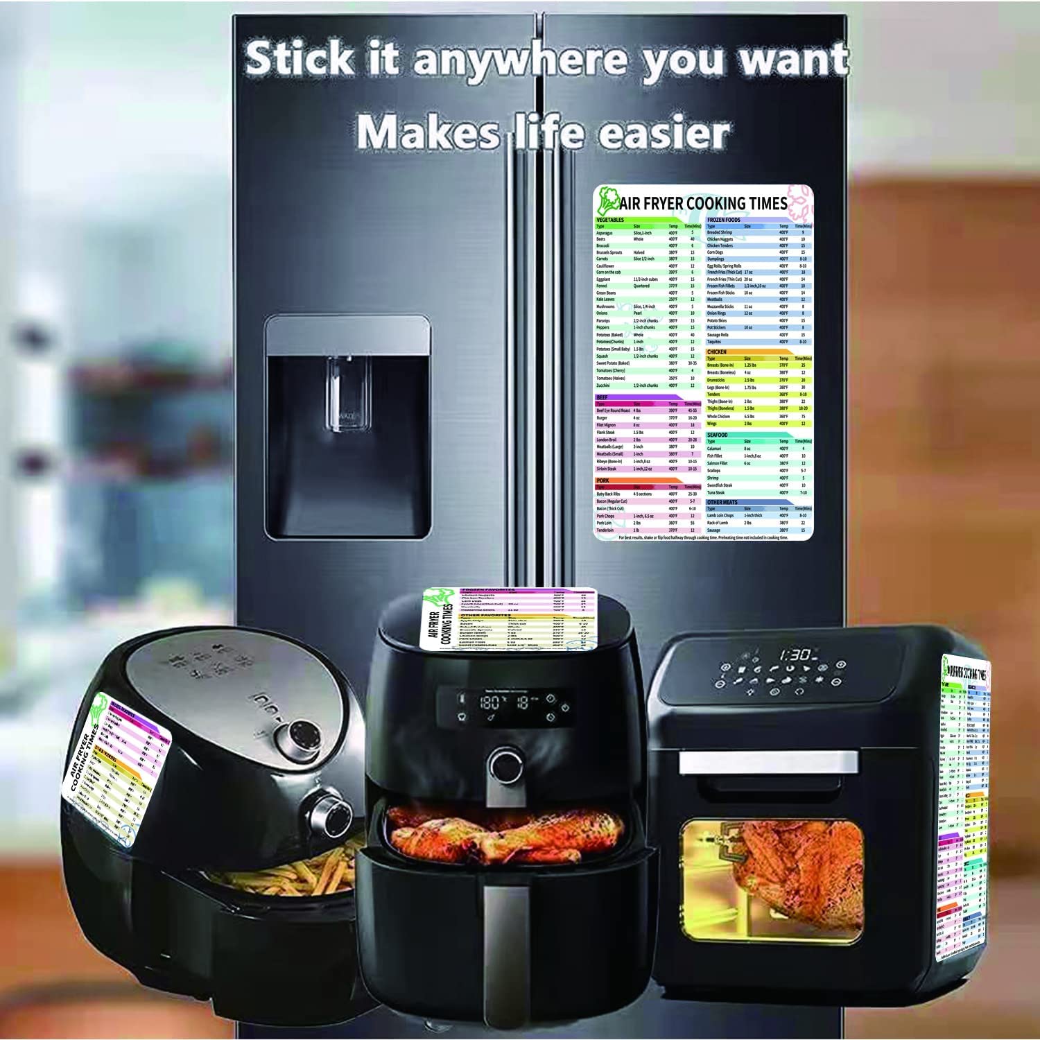 Supvox Air Fryer Magnetic Cheat Sheet for Cooking Times with 2 Sheets 10.5x6.5in | Waterproof