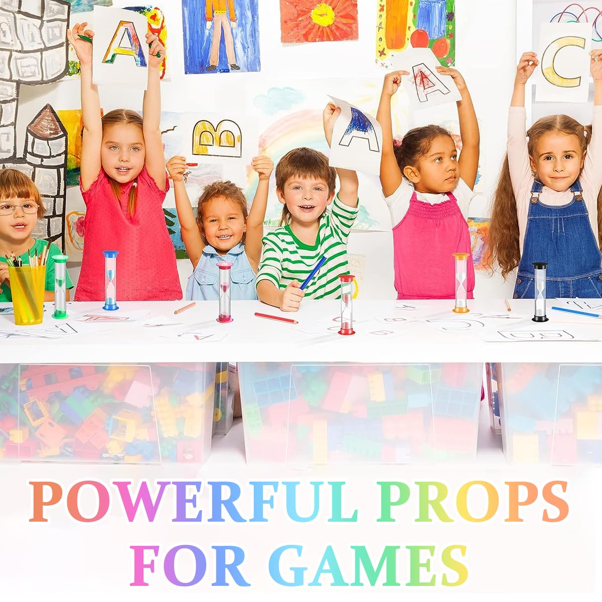 HASTHIP Hour Glass Sand Timer Set for Classroom and Kitchen Use with 12 Pack 3.4in | 6 Colors PVC Tube Design