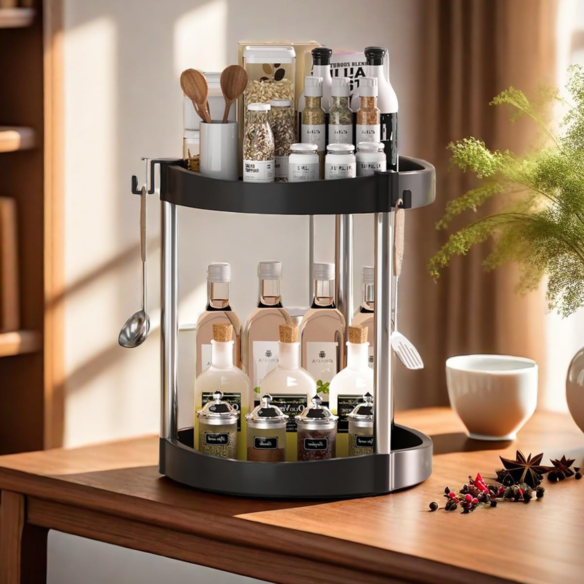 Supvox Lazy Susan Organizer for Kitchen Storage with 2 Tier 360° Rotation | Stainless Steel 10 Inch