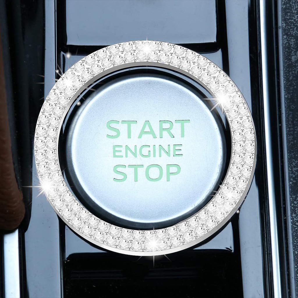 STHIRA Crystal Double Rhinestone Car Push Start Button Cover 4PCS for Womens Interior | Sparkling Engine Stop Decoration
