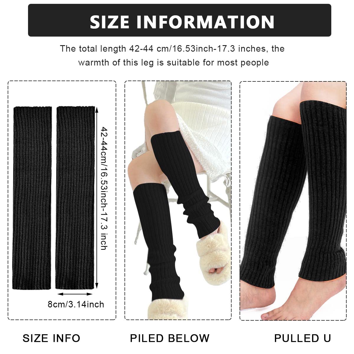 PALAY® Leg Warmers for Women Juniors Fashion Ribbed Knitted Calf Length Stocking Boot Socks Cuffs Fall Winter Leg Warmer for Party Sports Yoga (Black)