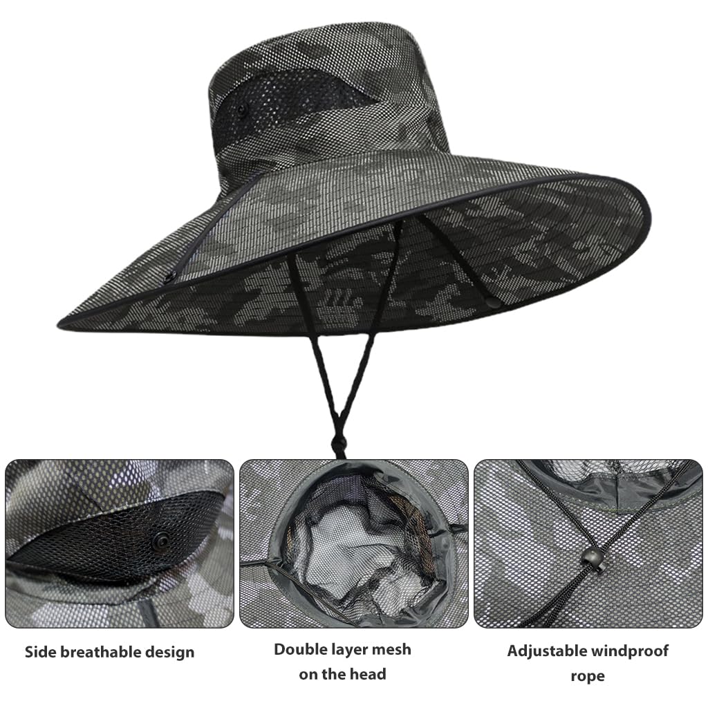 GUSTAVE® Hat for Men, UPF50+ Extra Wide Brim Bucket Hat - Breathable & Adjustable Sun Hat with Flip-Up Design, for Men & Women - Ideal for Fishing, Hiking & Beach Trips, Camouflage