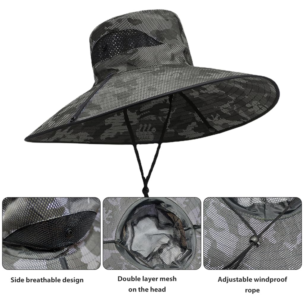 GUSTAVE Hats for Men UPF50+ with 15cm Wide Brim and Flip-Up Design featuring Camouflage Style | Ideal for Fishing, Hiking and Beach Trips