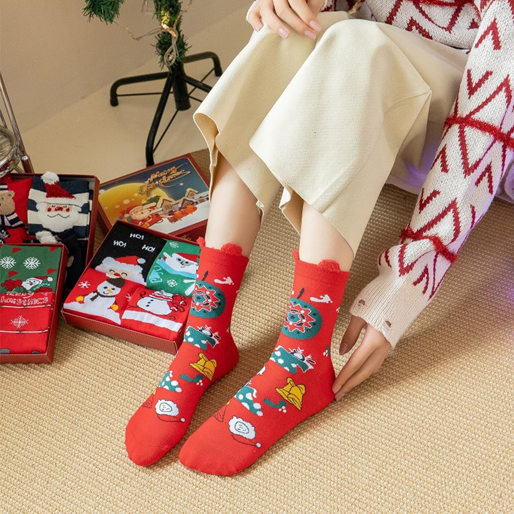 SANNIDHI Christmas Socks Gift Box Set featuring 4 Pairs Cotton Crew Socks for Men and Women