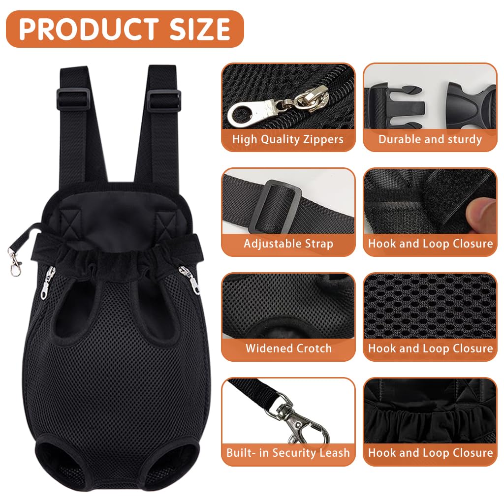 Qpets Pet Carrier Backpack for Small Dogs with Safety Collar Buckle and Breathable Mesh | Chest Carry Design 48cm Chest 34cm Back Length