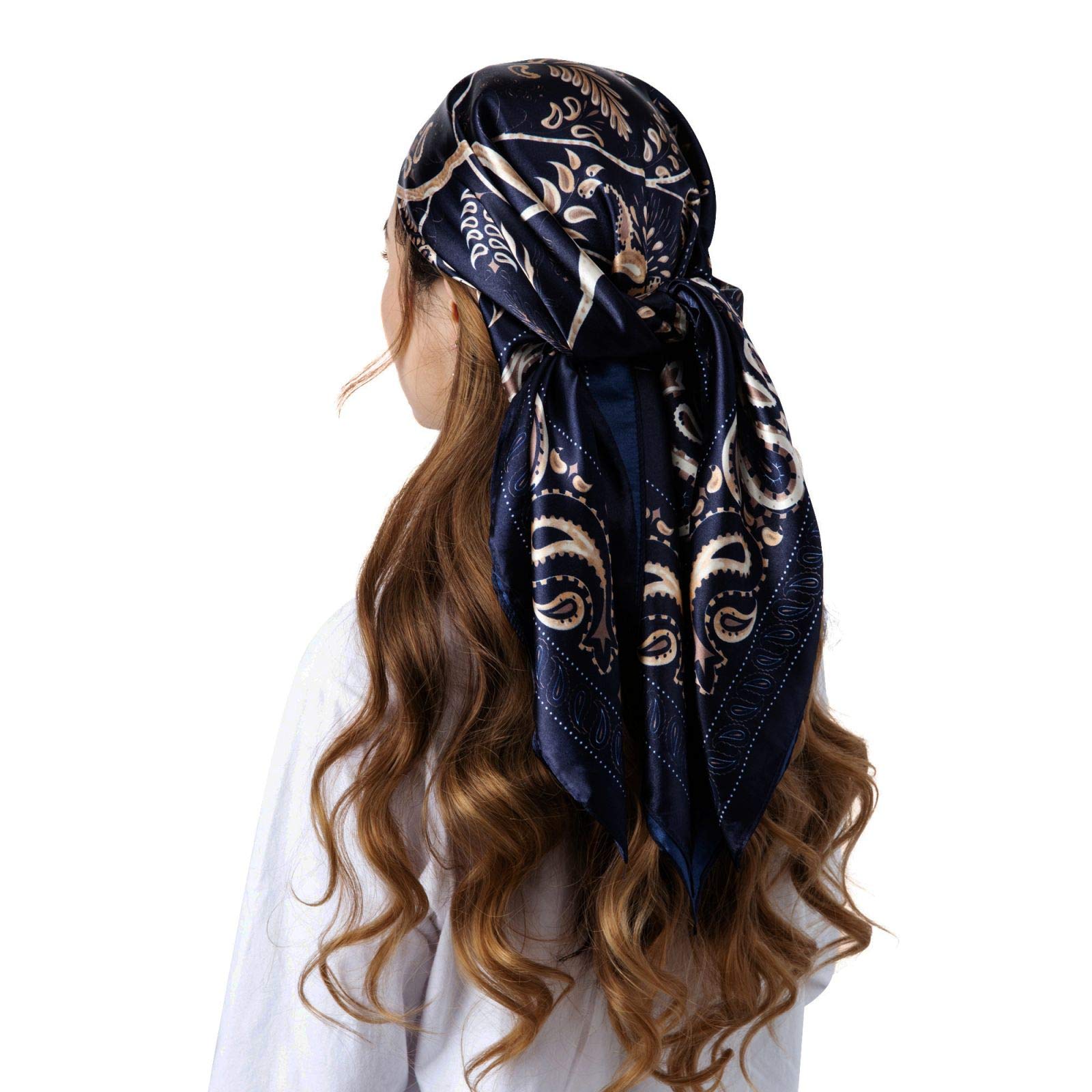 PALAY Scarf for Women Square Scarfs Satin Silk-Like Hair Scarves Wraps Headscarf (Black)