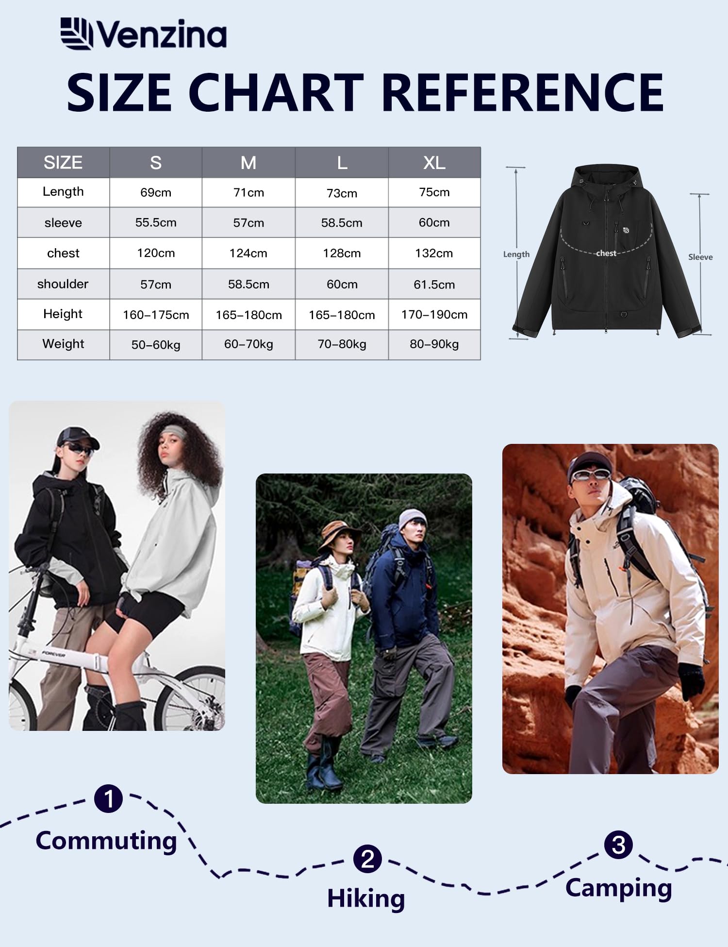 Venzina Men's Waterproof Rain Jacket for Urban Commuting with Breathable Windproof Fabric | Color Block Design