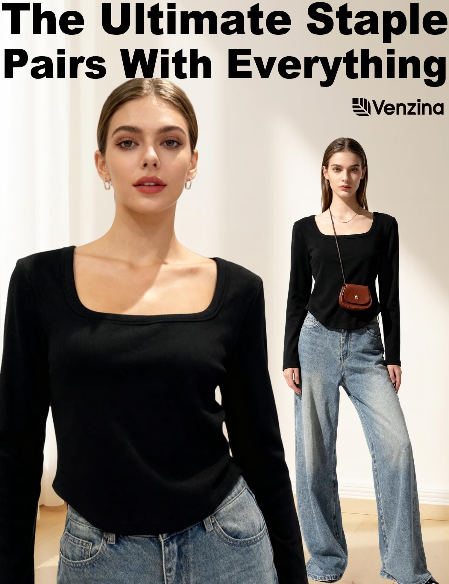 Venzina Women's Thermal Top for Fall and Winter with Double-Sided Fleece Warmth | Black XL