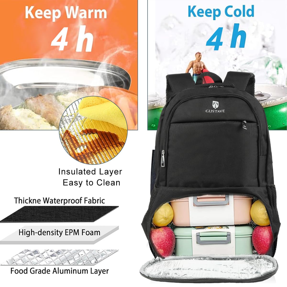 GUSTAVE Laptop Backpack for Travel and Work with Insulated Waterproof Compartment 17.3 in | Multi-Compartment Design