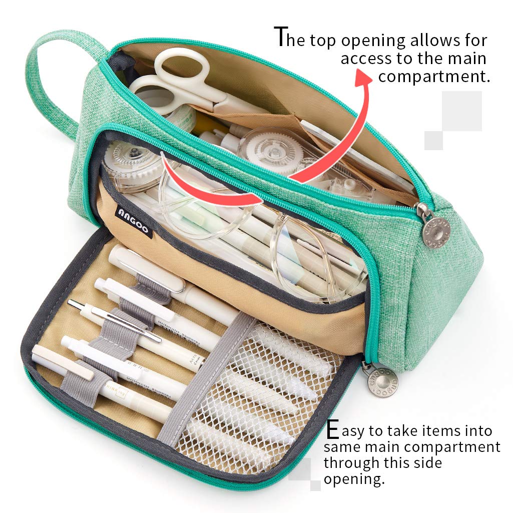 EASTHILL Pencil Case for Students with Double Zipper and 30 Pen Capacity | Canvas Green 20x11cm