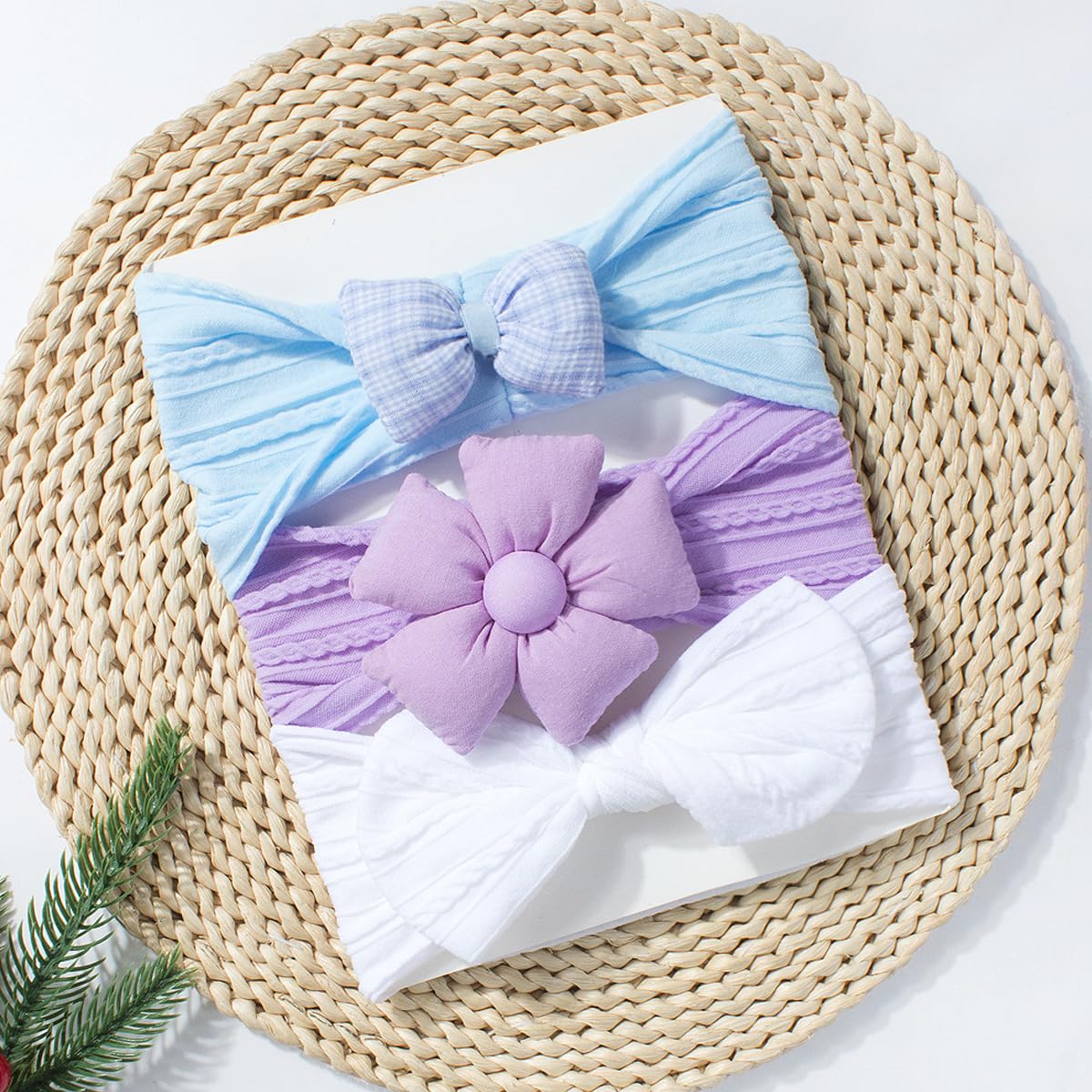 SNOWIE SOFT Hair Bands for Baby Girls with Knotted Flower Bows and Soft Stretchy Nylon | 3‑Color Set