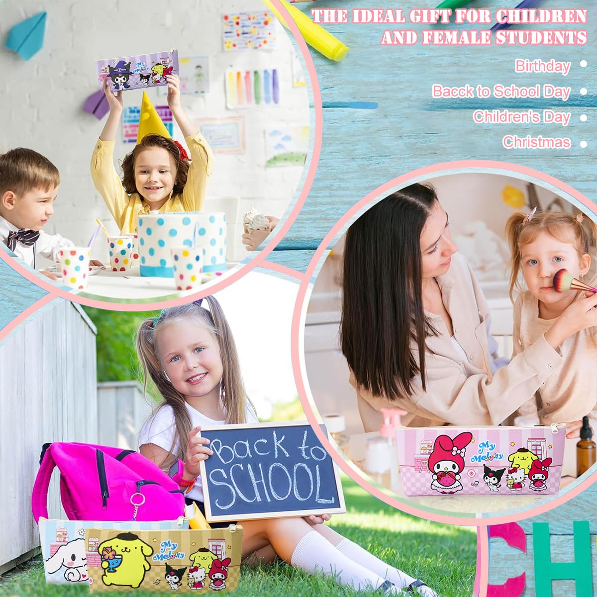 Zibuyu Pencil Pouches for Kids Birthday Return Gifts 6Pcs with Cartoon Prints and PU Build