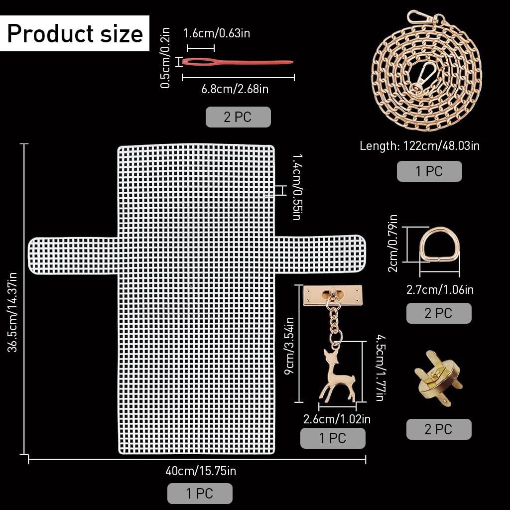 HASTHIP DIY Knitting Crochet Bags Kit for Handmade Shoulder Bag 20 x 13 x 6 cm featuring Plastic Mesh Canvas and Metal Accessories | Ideal Gift for Women
