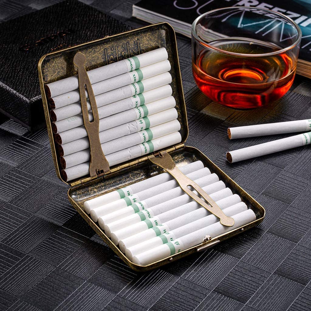 GUSTAVE® Men's Cigarette Case Retro Metal Portable 20 Sticks Ordinary Cigarettes Boxes Brass 20Sticks Best Gift for A Man