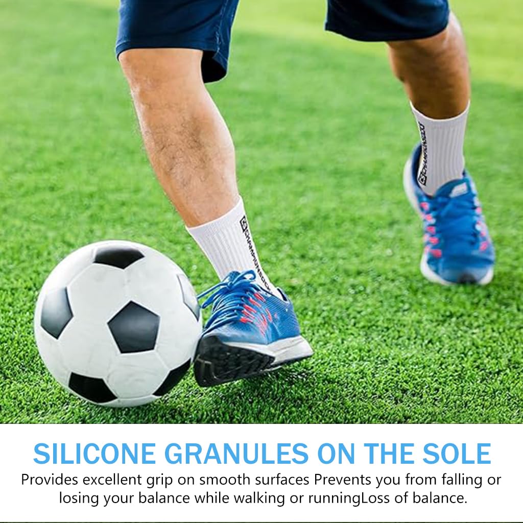 PROBEROS Football Socks for Men with Silicone Grip Dots and Thick Cushion White | Anti Slip Athletic Performance