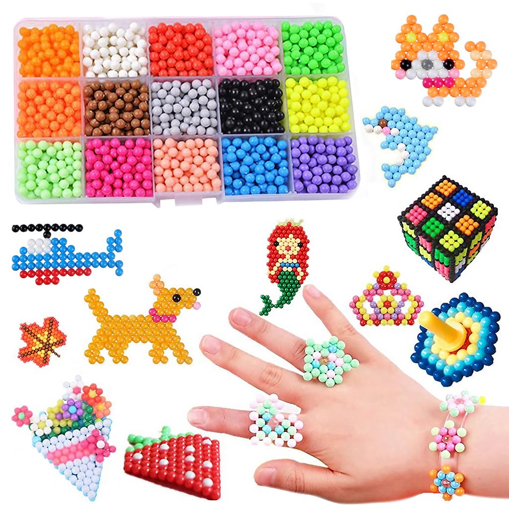 PATPAT  Magic Water Fuse Beads For Kids Craft Kit, 15 Colors 1500 Beads Pegboard Puzzles Set, Creative DIY Water Sticky Beads Complete Set for Beginners Children Art Toys Gifts,Crystal, Beige