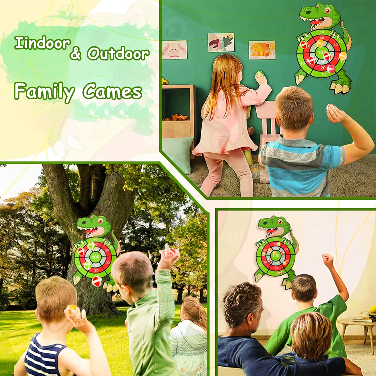 PATPAT Dart Board Dinosaur Toys for Kids with 12 Sticky Balls for Indoor and Outdoor Play