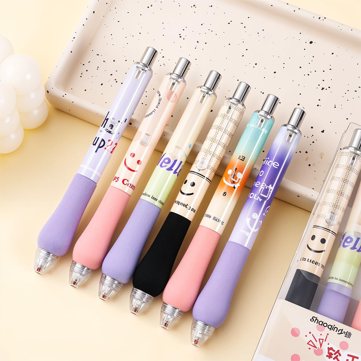 Climberty Gel Pens 6 pcs for School and Office Writing with 0.5mm Black Ink & Soft Grip | Quick Dry Retractable Cute Design