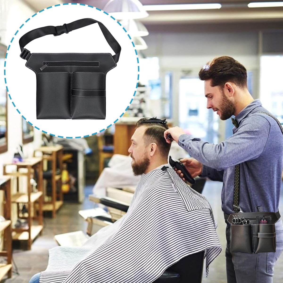 MAYCREATE Hairdresser Scissor Bag with 5 Sleeves and Adjustable Waist Belt | PU Leather Holster for Salon Tools