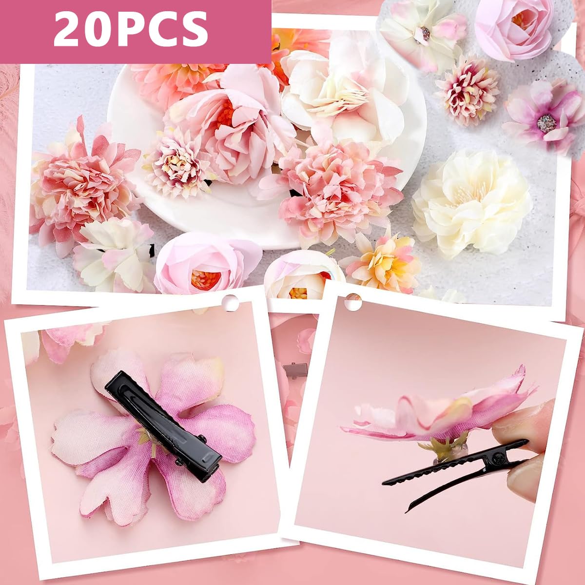 PALAY® 21pcs Artificial Flower Hair Clips for Women, Chiffon Floral Hair Barrettes for Girls, Boho Assorted Headpiece Brooch Pin, Bridal Hair Accessories for Wedding Party Photography Gift