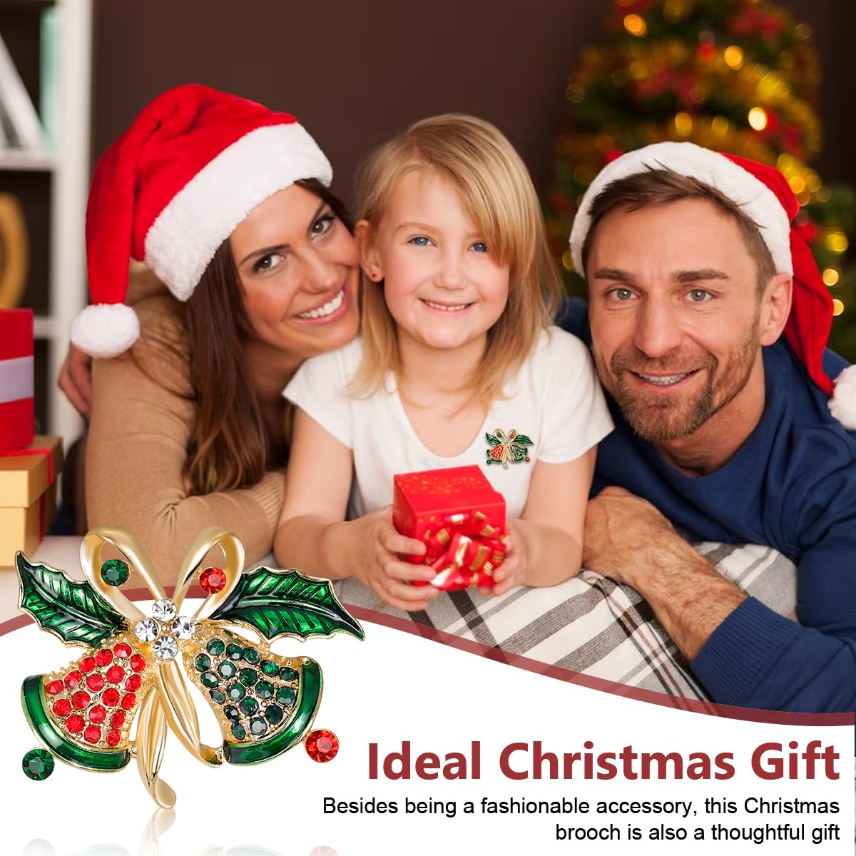 HASTHIP Christmas Brooch for Festive Outfits with Rhinestone Bell Design and Alloy Build | Gift for Women and Men