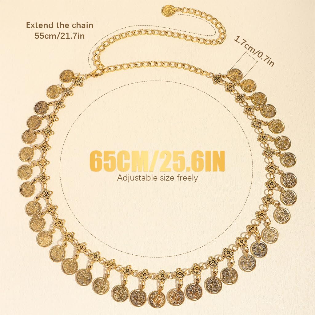 SANNIDHI Waist Chain for Women featuring Gold Coin Tassel Design | Adjustable 2 PCS Set