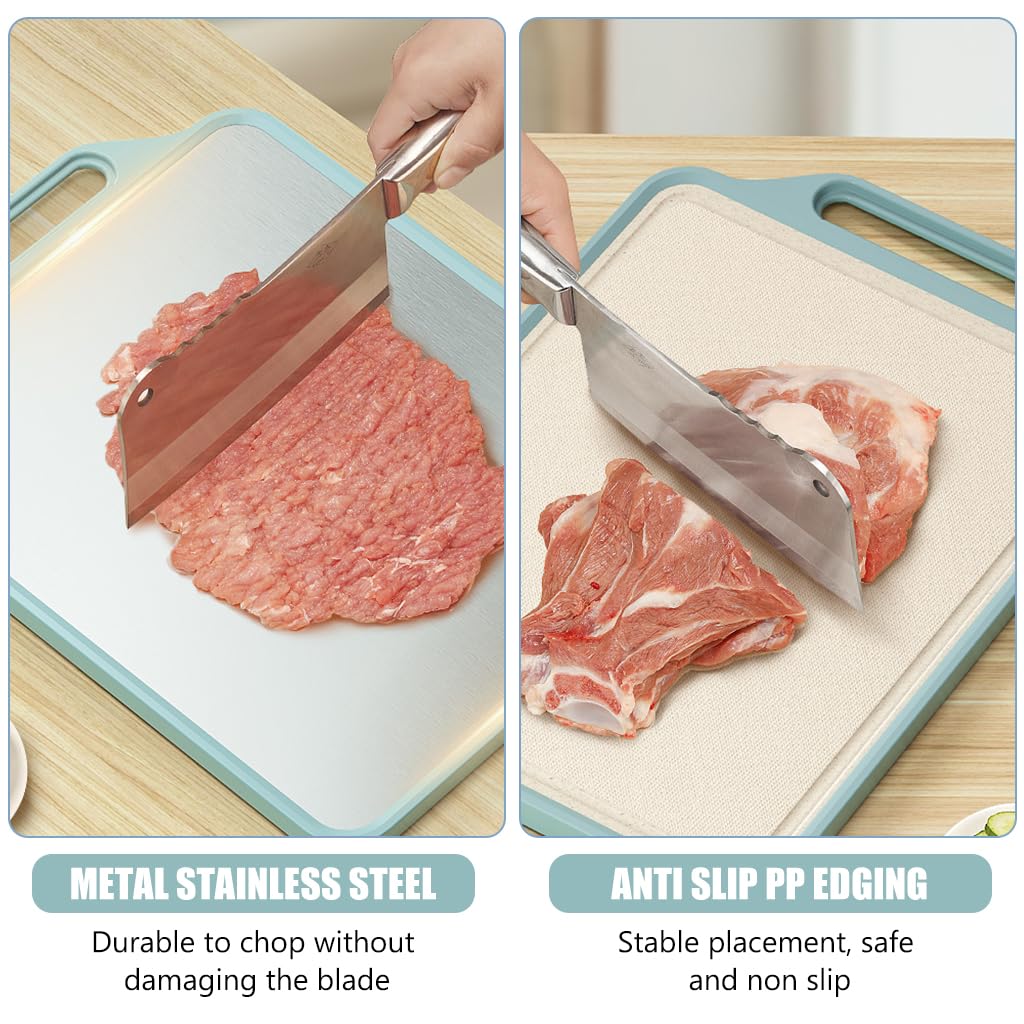 Supvox Stainless Steel Chopping Board for Kitchen 15.5x12 in with Double Sided Surface | Easy Clean Antibacterial Food Prep Board