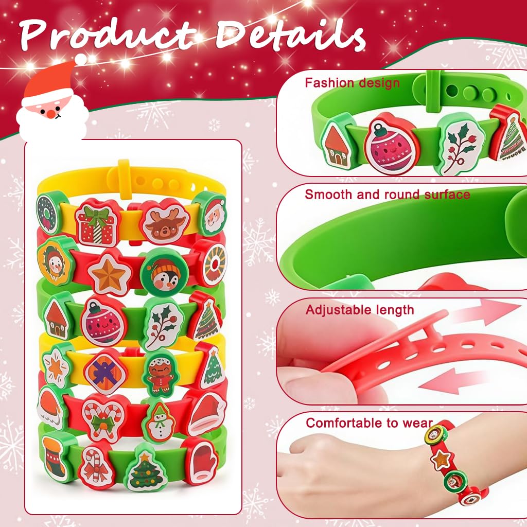PATPAT DIY Christmas Bracelet Kit for Kids with Rubber Bands and Cartoon Charms | Fun Holiday Craft Gift