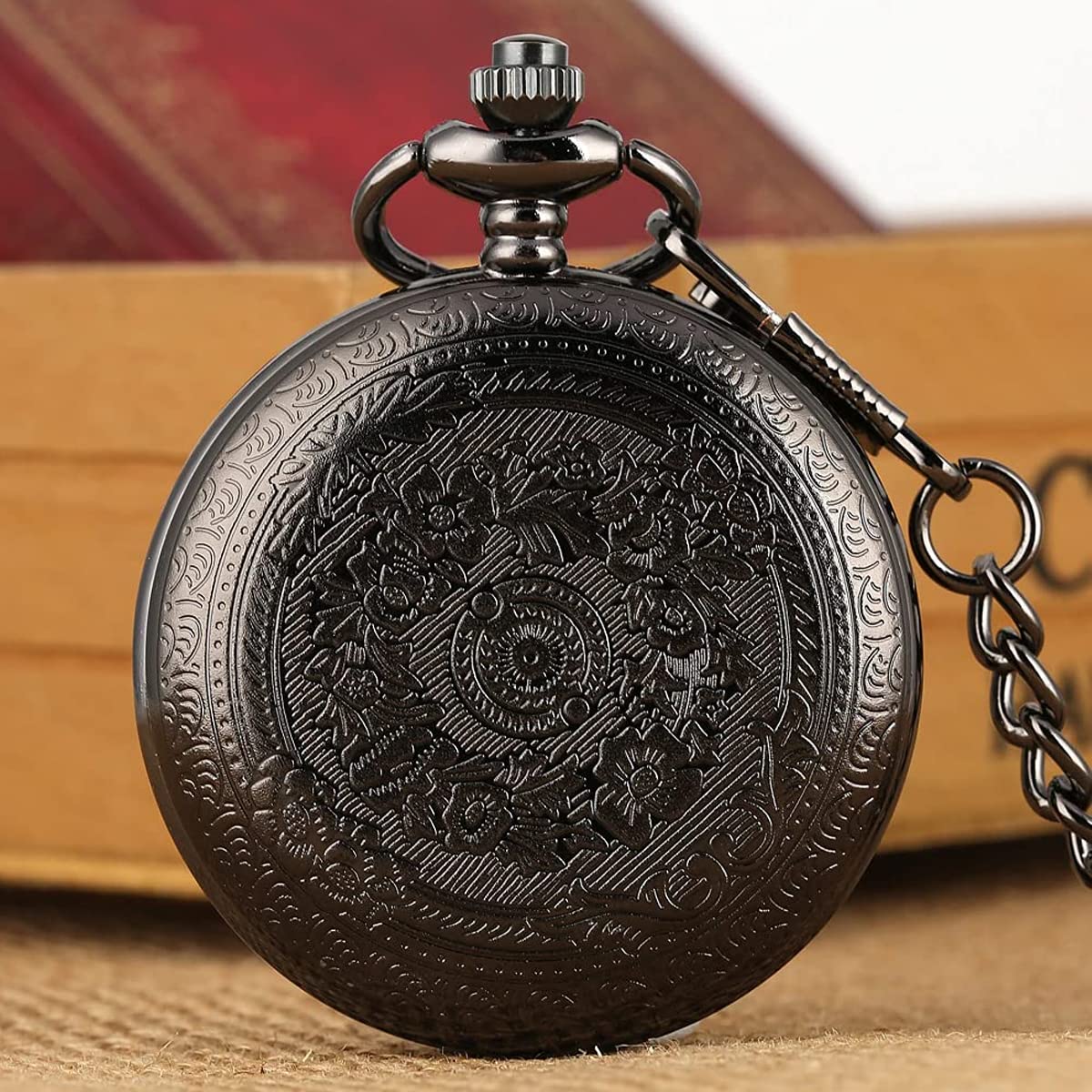 HASTHIP Pocket Watch for Son Gift featuring 4.8 cm Dial and Detachable Chain | Black Alloy
