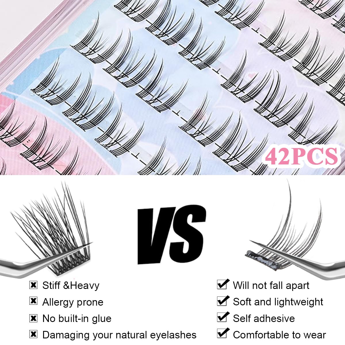 MAYCREATE® False Eyelashes, Lash Extensions Natural Pre-glued Cluster Lashes D Curl Individual Lash Extensions Anime Lashes for DIY Eyelash Extension