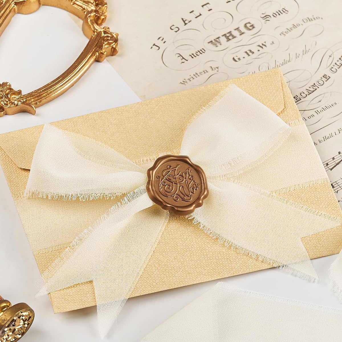 HASTHIP Chiffon Ribbon Set for Wedding and DIY Crafts featuring 3 Rolls 1.5in x 7yd Beige