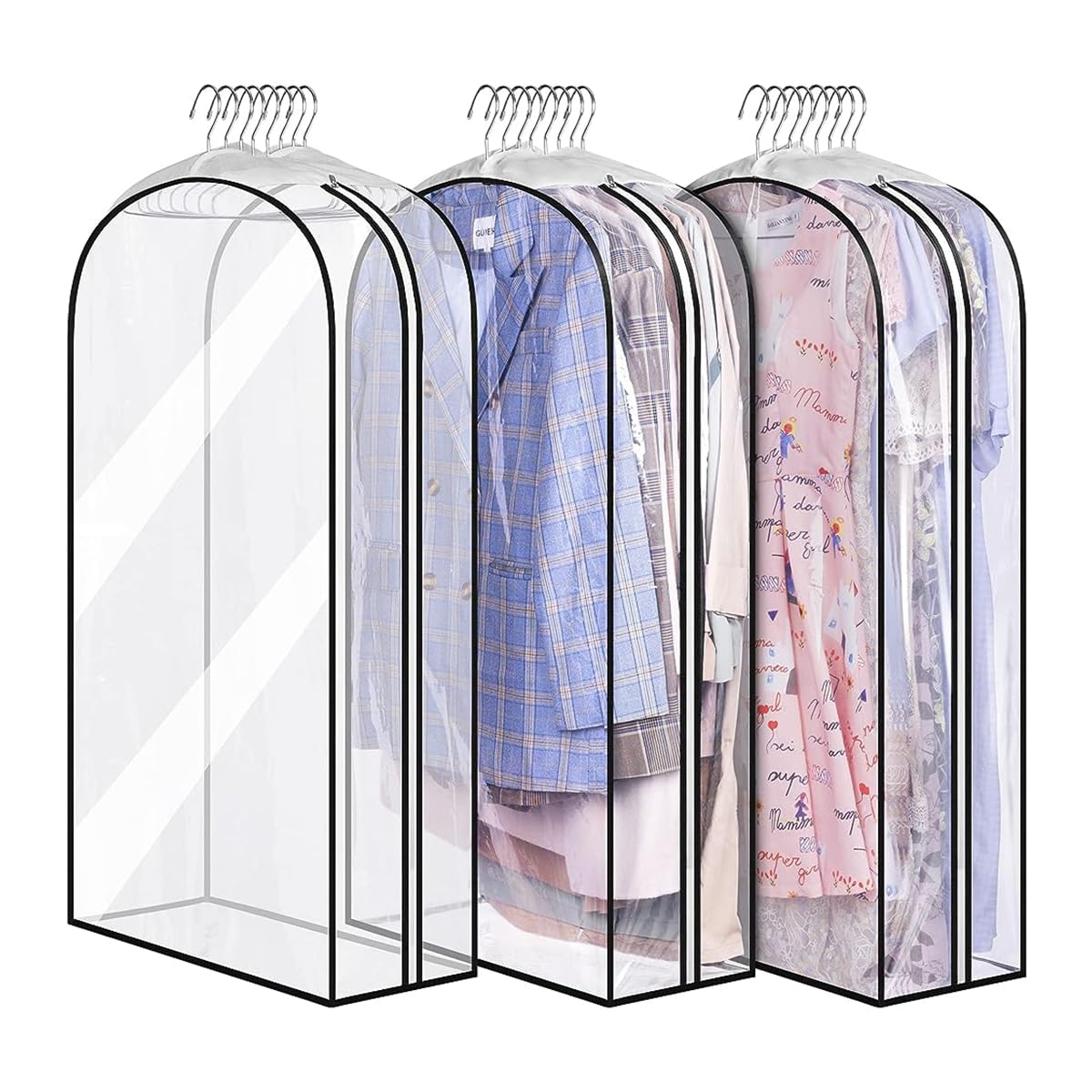 HASTHIP® 3PCS Clear Garment Bags for Hanging Clothes, Hanging Clothes Storage, Suit Bags for Closet Storage and Travel