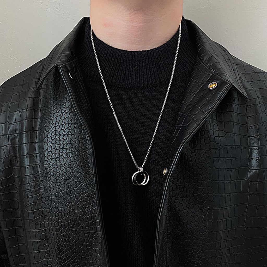 Zibuyu Ring Necklace for Men 27.56 in featuring Triple Interlocking Rings and Alloy Design | Ideal Gift for Couples